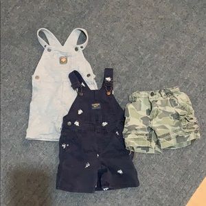 X3 overalls and shorts.